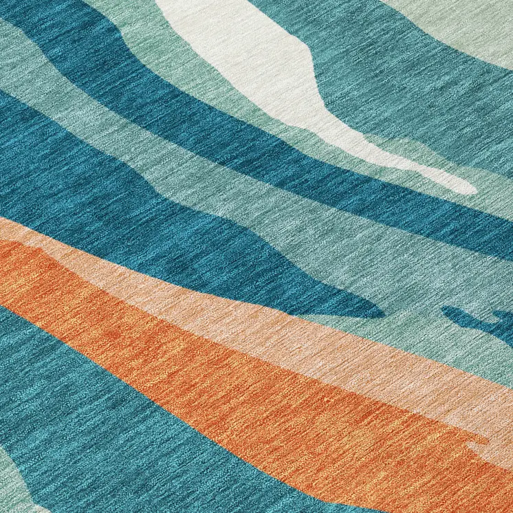 9' X 12' Teal Blue Copper And Ivory Abstract Washable Indoor Outdoor Area Rug