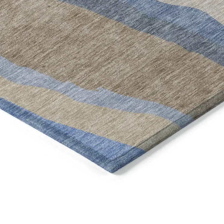 5' X 8' Taupe Tan And Blue Abstract Washable Indoor Outdoor Area Rug