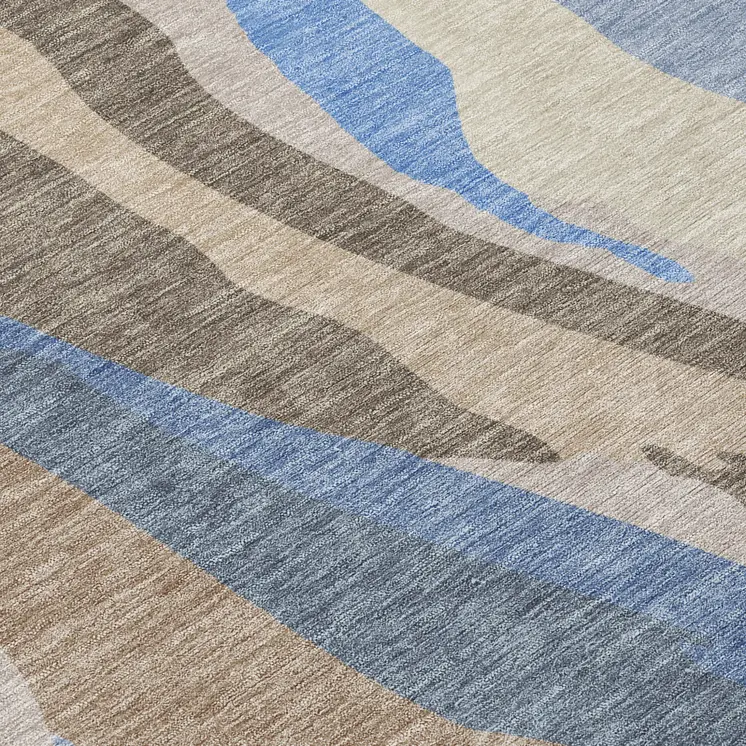 9' X 12' Taupe Tan And Blue Abstract Washable Indoor Outdoor Area Rug