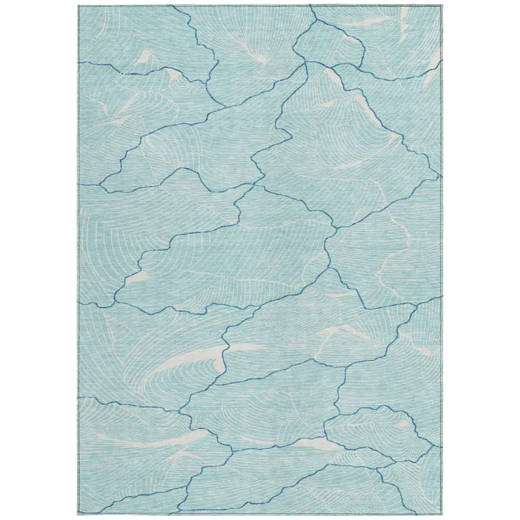 9' X 12' Aqua And Ivory Abstract Washable Indoor Outdoor Area Rug