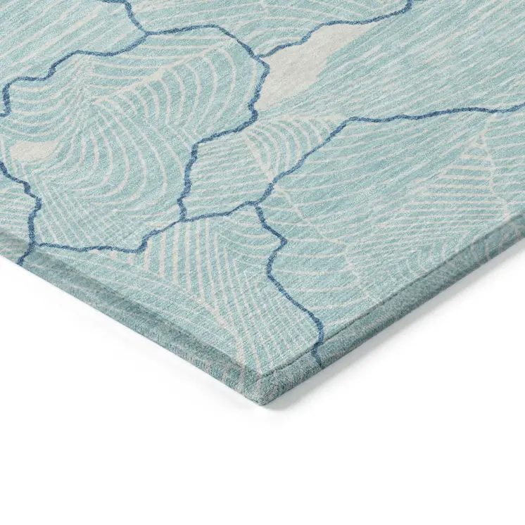 9' X 12' Aqua And Ivory Abstract Washable Indoor Outdoor Area Rug
