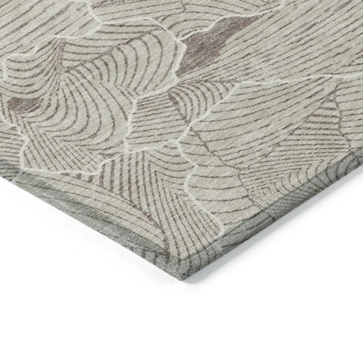 8' Beige And Tan Round Abstract Washable Indoor Outdoor Area Rug