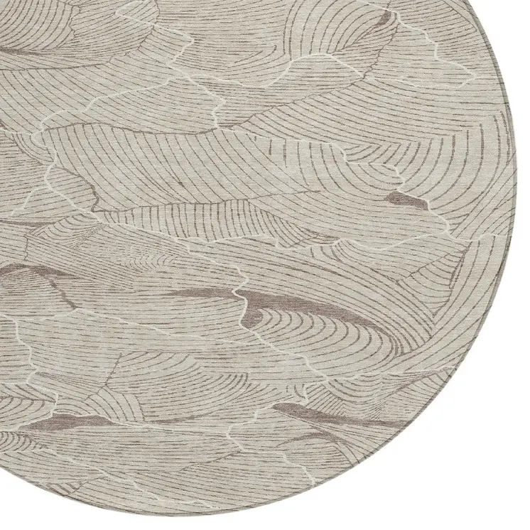 8' Beige And Tan Round Abstract Washable Indoor Outdoor Area Rug