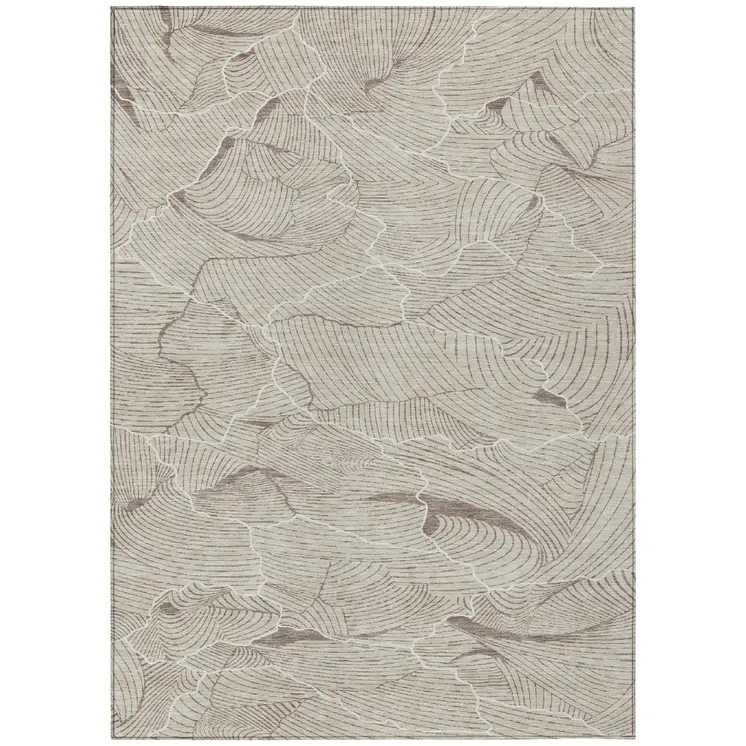 9' X 12' Beige And Tan Abstract Washable Indoor Outdoor Area Rug