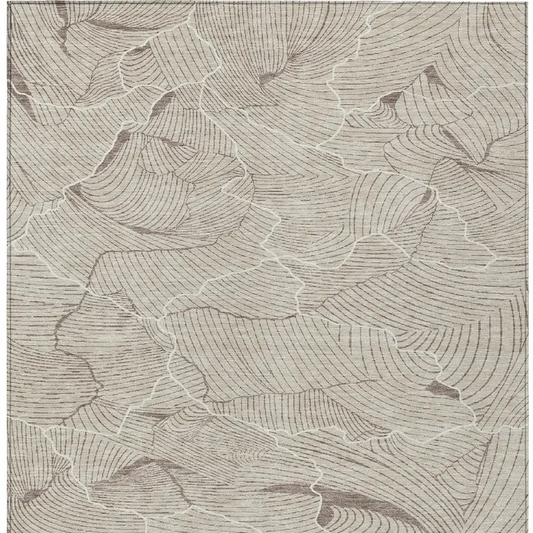 10' X 14' Beige And Tan Abstract Washable Indoor Outdoor Area Rug