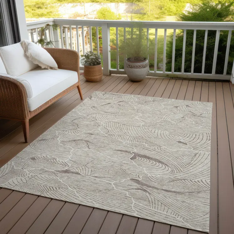 10' X 14' Beige And Tan Abstract Washable Indoor Outdoor Area Rug