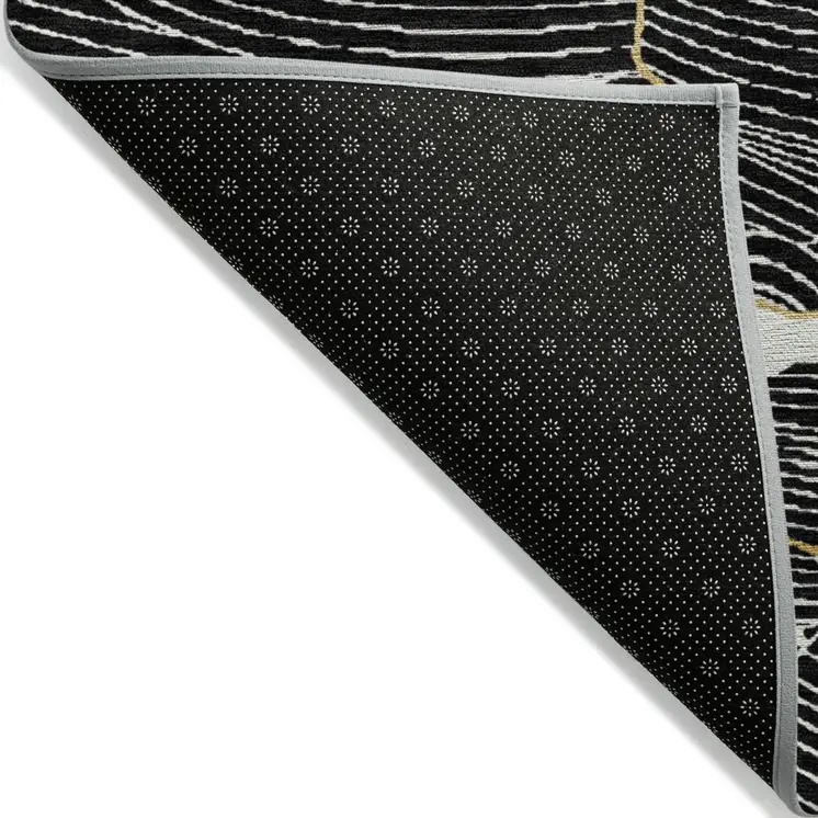 8' X 10' Black Ivory And Gold Abstract Washable Indoor Outdoor Area Rug