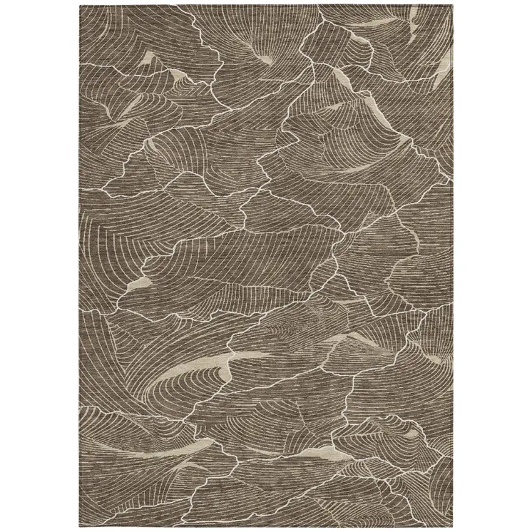 3' X 5' Brown And Ivory Abstract Washable Indoor Outdoor Area Rug