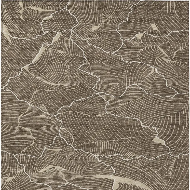 8' X 10' Brown And Ivory Abstract Washable Indoor Outdoor Area Rug