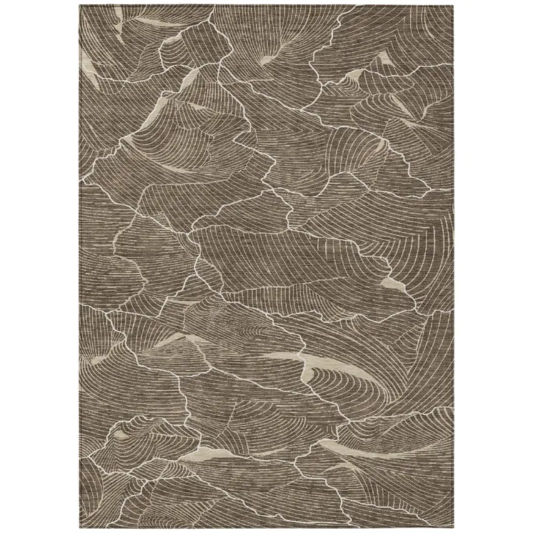 8' X 10' Brown And Ivory Abstract Washable Indoor Outdoor Area Rug