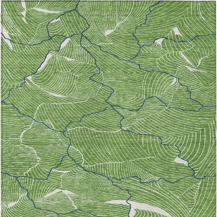 10' X 14' Green Blue And Ivory Abstract Washable Indoor Outdoor Area Rug