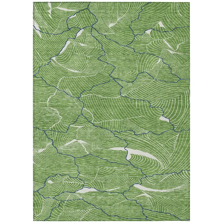 10' X 14' Green Blue And Ivory Abstract Washable Indoor Outdoor Area Rug