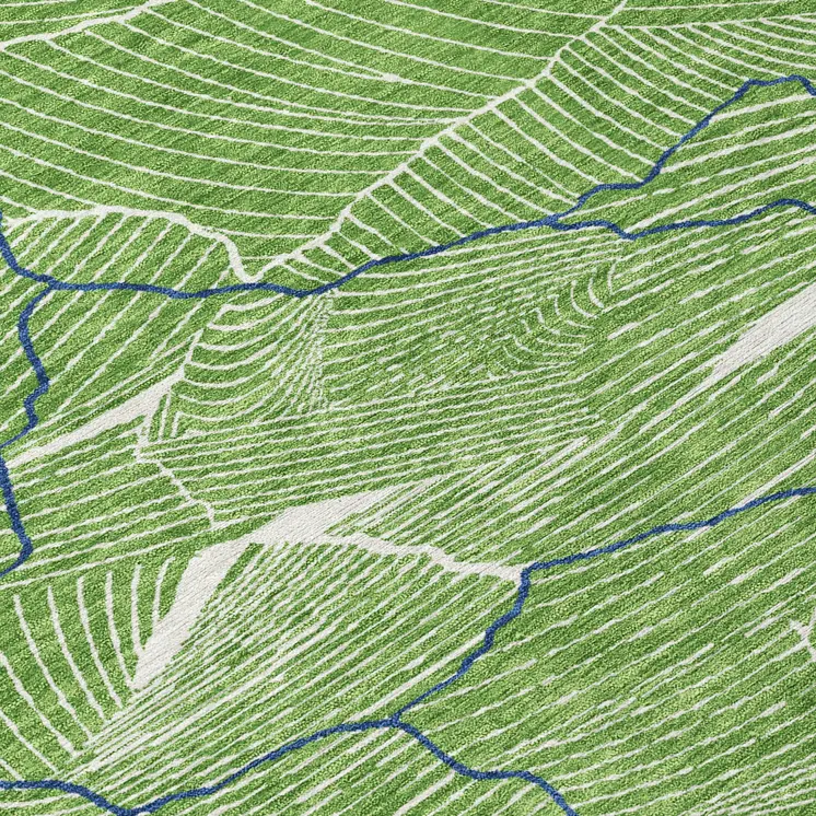 10' X 14' Green Blue And Ivory Abstract Washable Indoor Outdoor Area Rug