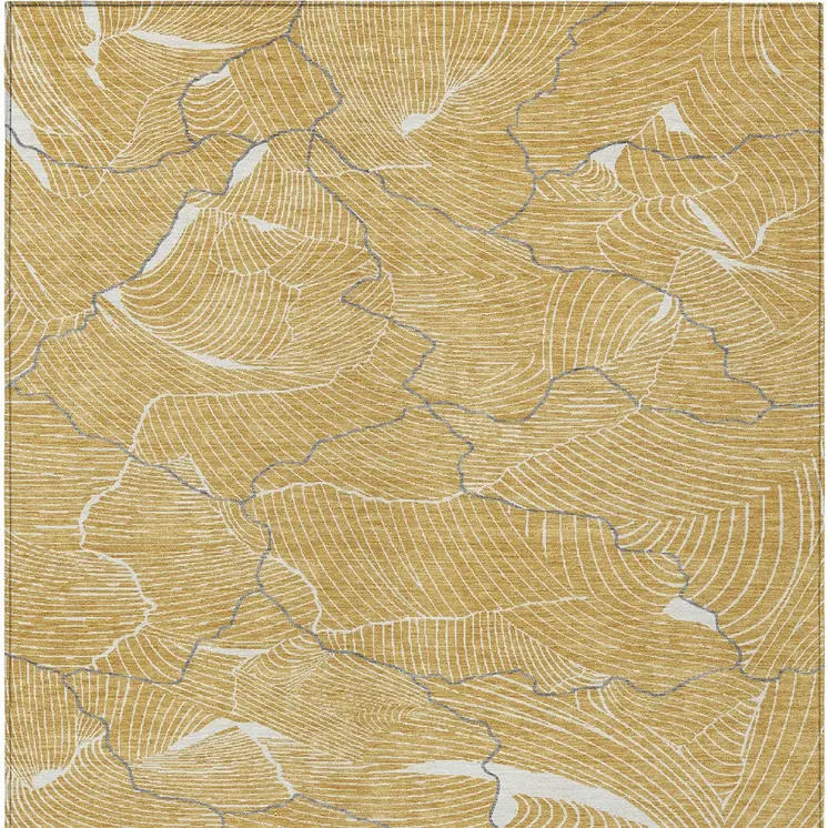 3' X 5' Gold Charcoal And Ivory Abstract Washable Indoor Outdoor Area Rug