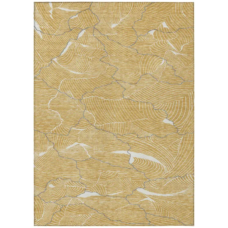 3' X 5' Gold Charcoal And Ivory Abstract Washable Indoor Outdoor Area Rug