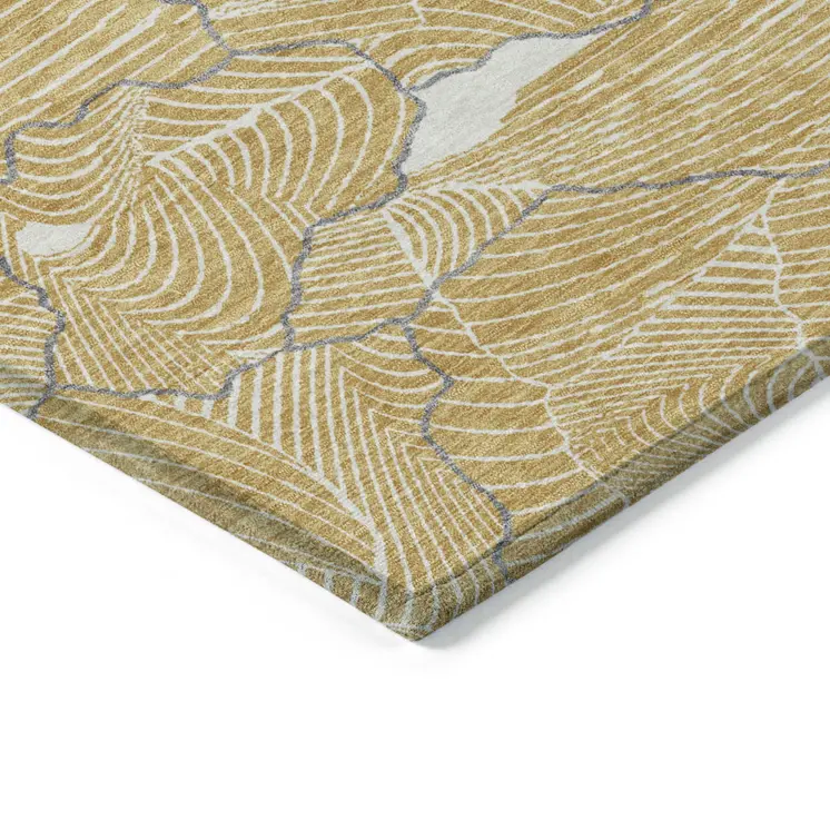 3' X 5' Gold Charcoal And Ivory Abstract Washable Indoor Outdoor Area Rug
