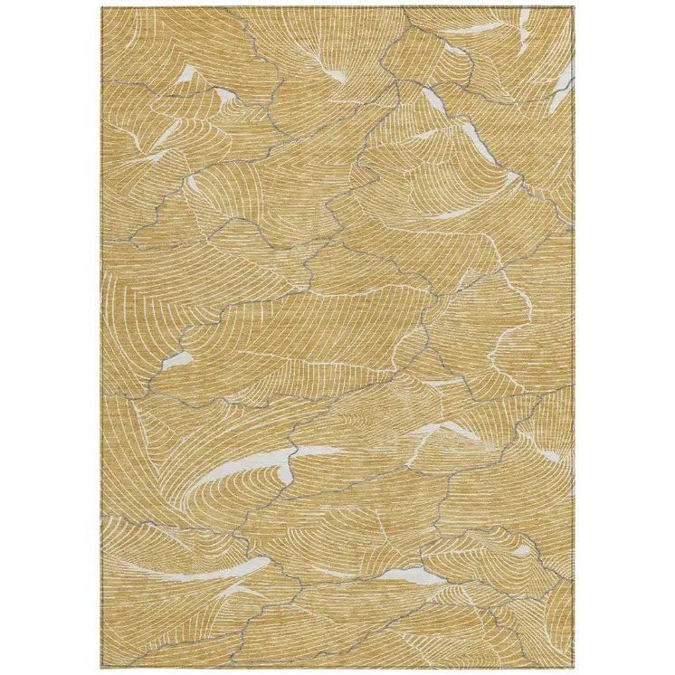 5' X 8' Gold Charcoal And Ivory Abstract Washable Indoor Outdoor Area Rug