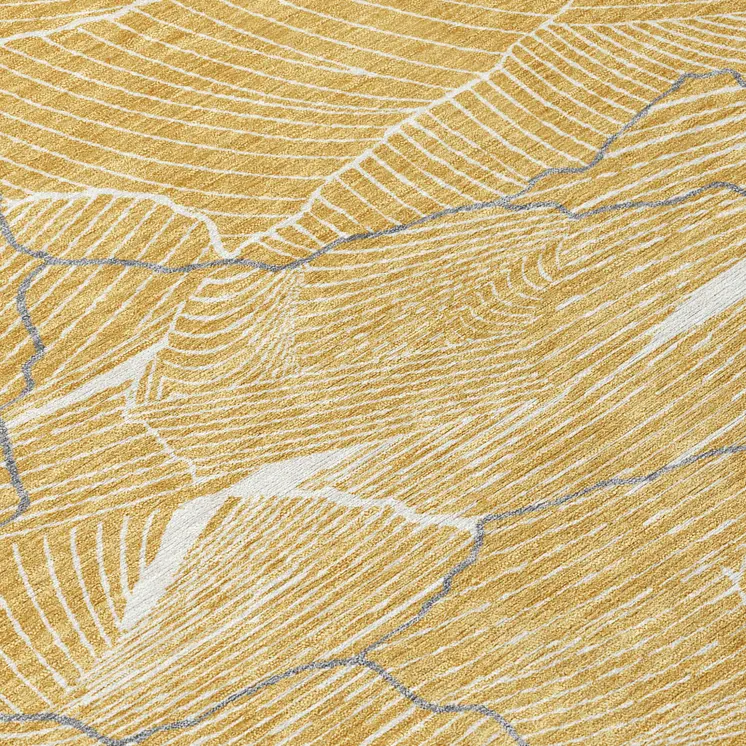5' X 8' Gold Charcoal And Ivory Abstract Washable Indoor Outdoor Area Rug