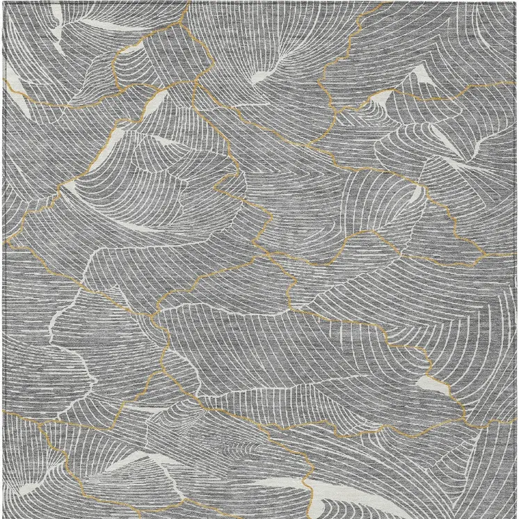 3' X 5' Gray Brown And Ivory Abstract Washable Indoor Outdoor Area Rug