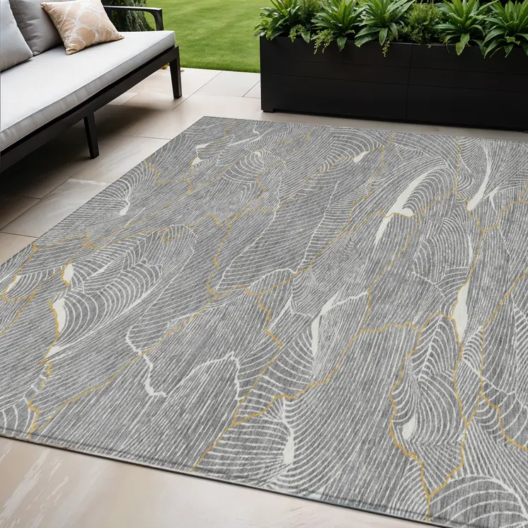 5' X 8' Gray Brown And Ivory Abstract Washable Indoor Outdoor Area Rug