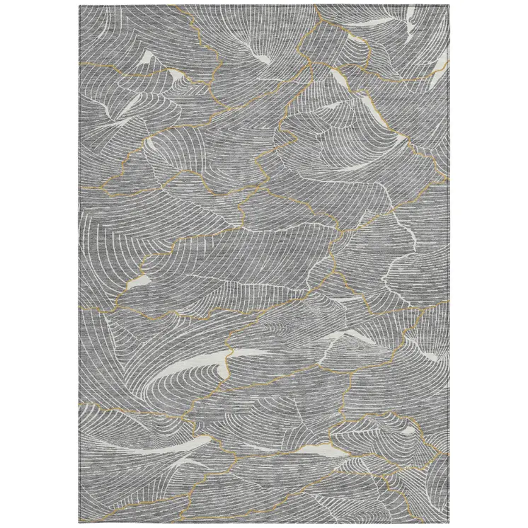 10' X 14' Gray Brown And Ivory Abstract Washable Indoor Outdoor Area Rug