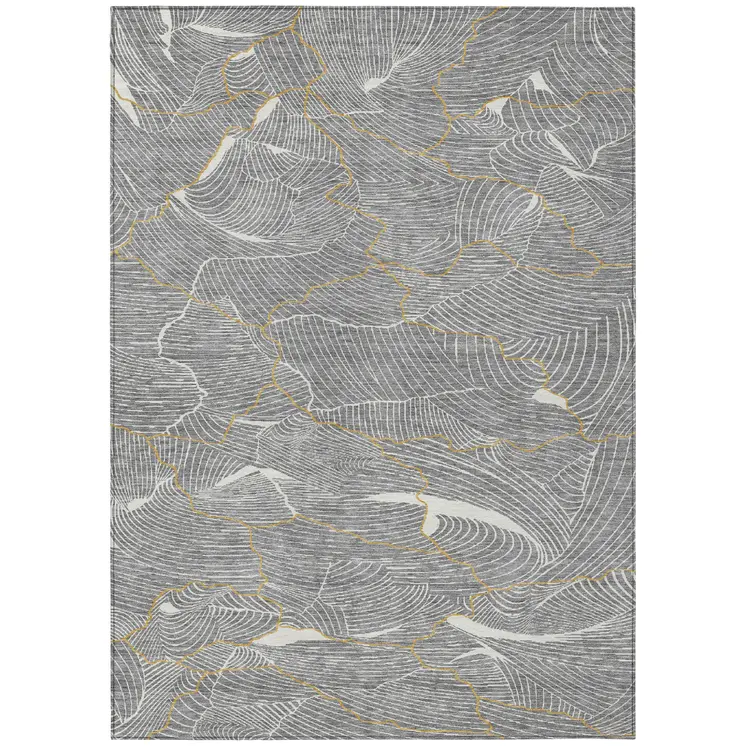 10' X 14' Gray Brown And Ivory Abstract Washable Indoor Outdoor Area Rug