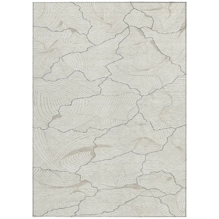 5' X 8' Ivory And Gray Abstract Washable Indoor Outdoor Area Rug