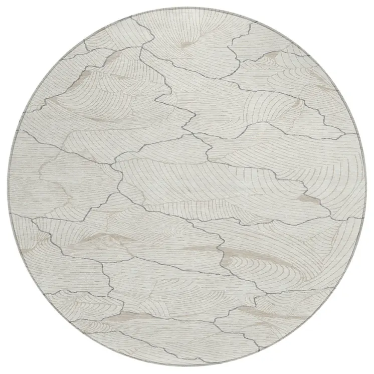 8' Ivory And Gray Round Abstract Washable Indoor Outdoor Area Rug