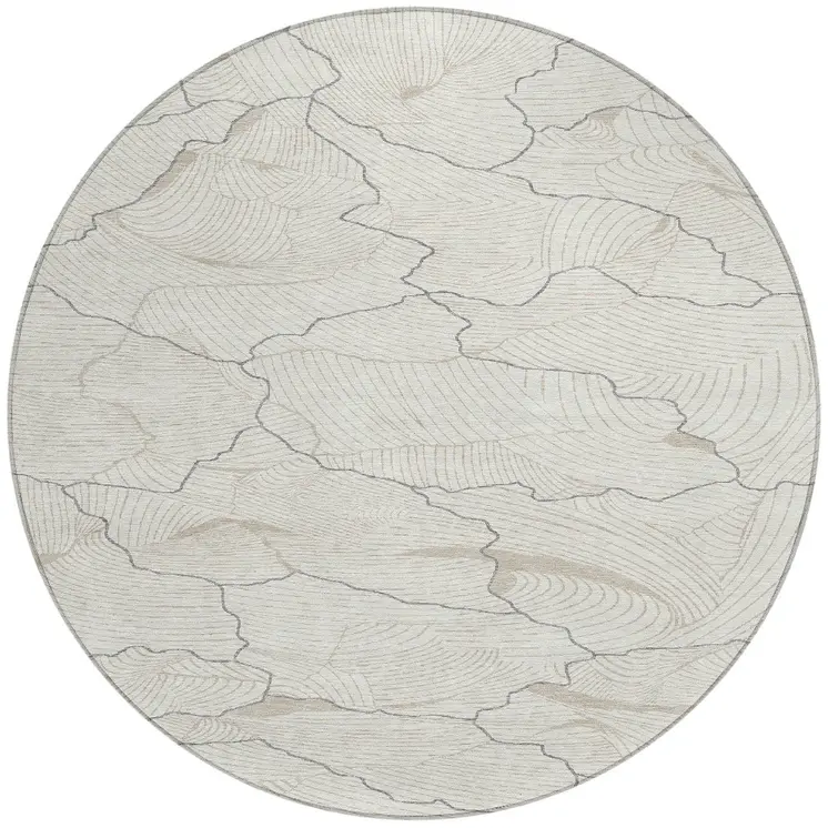 8' Ivory And Gray Round Abstract Washable Indoor Outdoor Area Rug