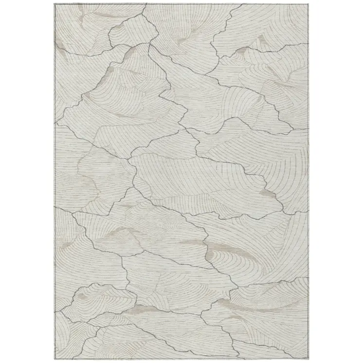8' X 10' Ivory And Gray Abstract Washable Indoor Outdoor Area Rug