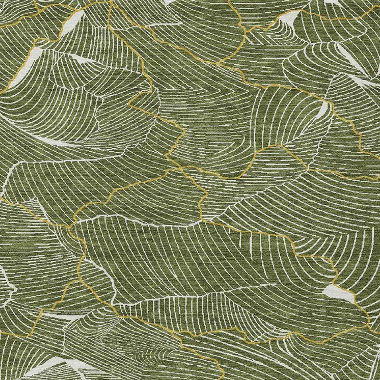 10' X 14' Olive Green Gold And Ivory Abstract Washable Indoor Outdoor Area Rug