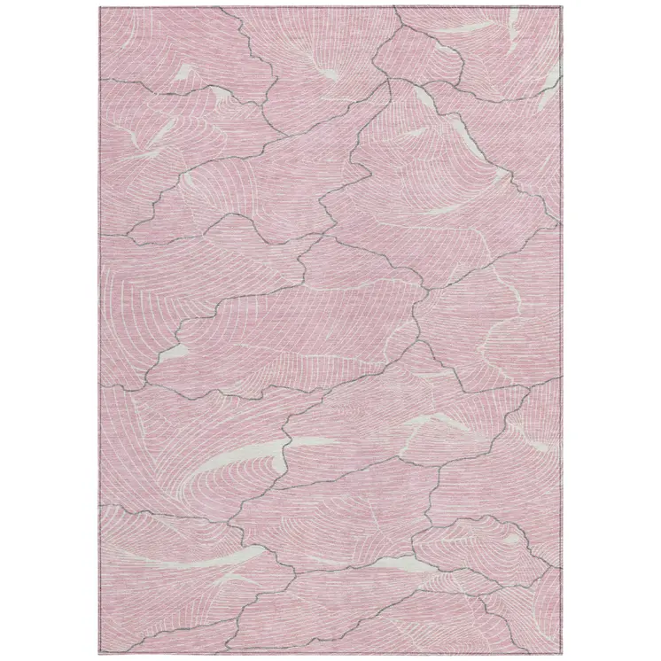 5' X 8' Pink Ivory And Gray Abstract Washable Indoor Outdoor Area Rug