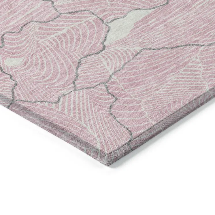 5' X 8' Pink Ivory And Gray Abstract Washable Indoor Outdoor Area Rug