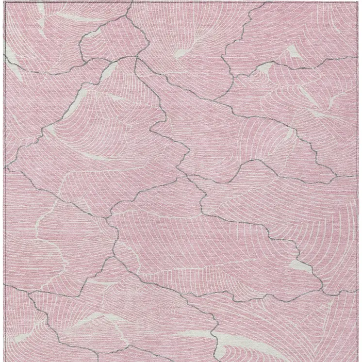 5' X 8' Pink Ivory And Gray Abstract Washable Indoor Outdoor Area Rug