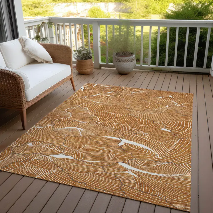 5' X 8' Copper Brown And Ivory Abstract Washable Indoor Outdoor Area Rug