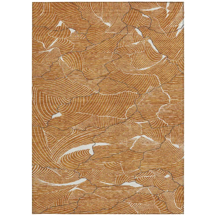 5' X 8' Copper Brown And Ivory Abstract Washable Indoor Outdoor Area Rug