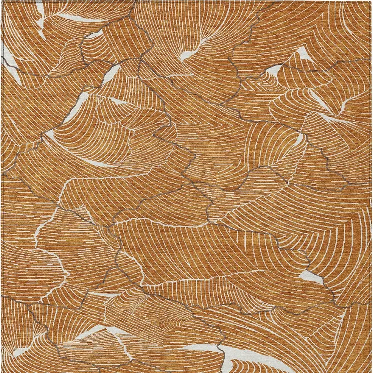 10' X 14' Copper Brown And Ivory Abstract Washable Indoor Outdoor Area Rug