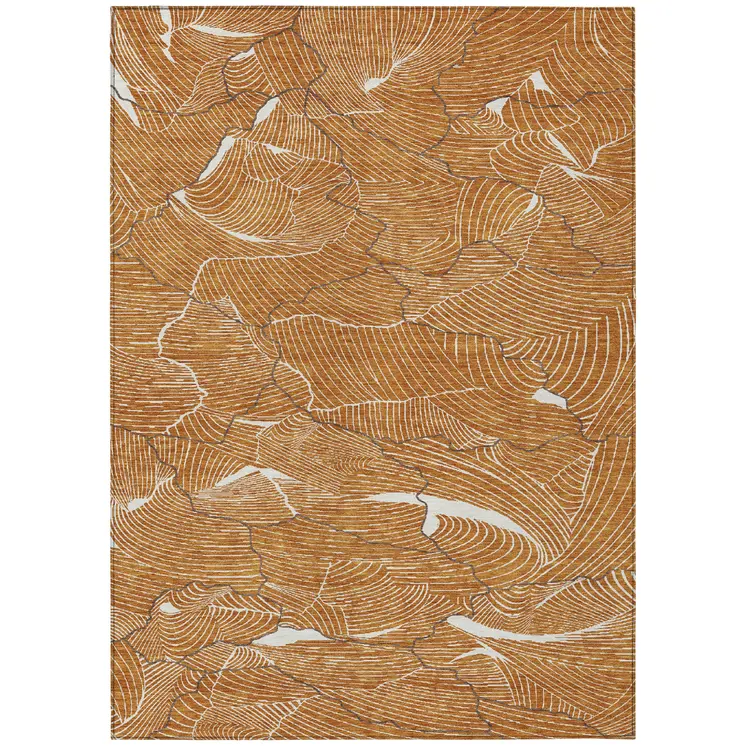 10' X 14' Copper Brown And Ivory Abstract Washable Indoor Outdoor Area Rug
