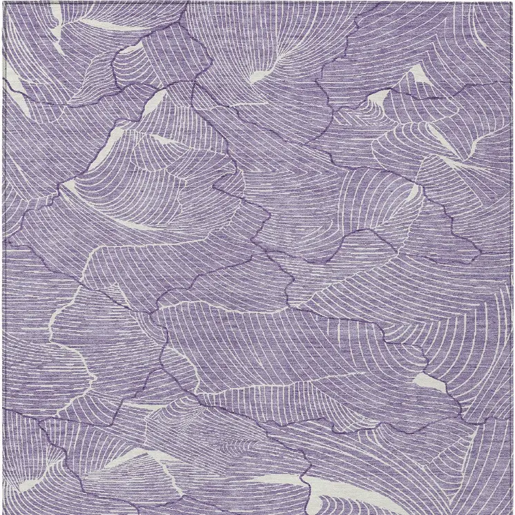 3' X 5' Purple And Ivory Abstract Washable Indoor Outdoor Area Rug