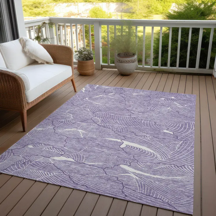 3' X 5' Purple And Ivory Abstract Washable Indoor Outdoor Area Rug