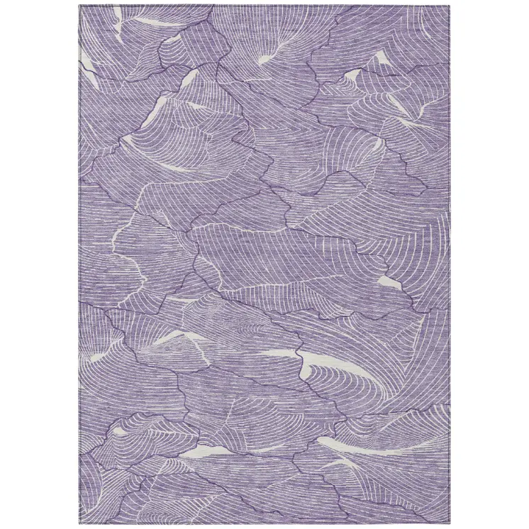 3' X 5' Purple And Ivory Abstract Washable Indoor Outdoor Area Rug