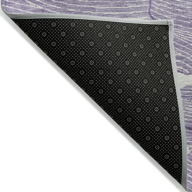 3' X 5' Purple And Ivory Abstract Washable Indoor Outdoor Area Rug