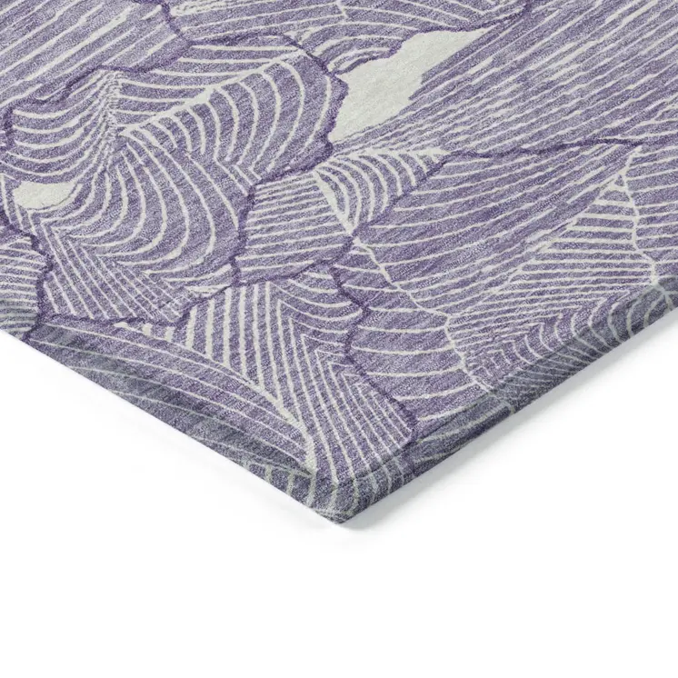 3' X 5' Purple And Ivory Abstract Washable Indoor Outdoor Area Rug