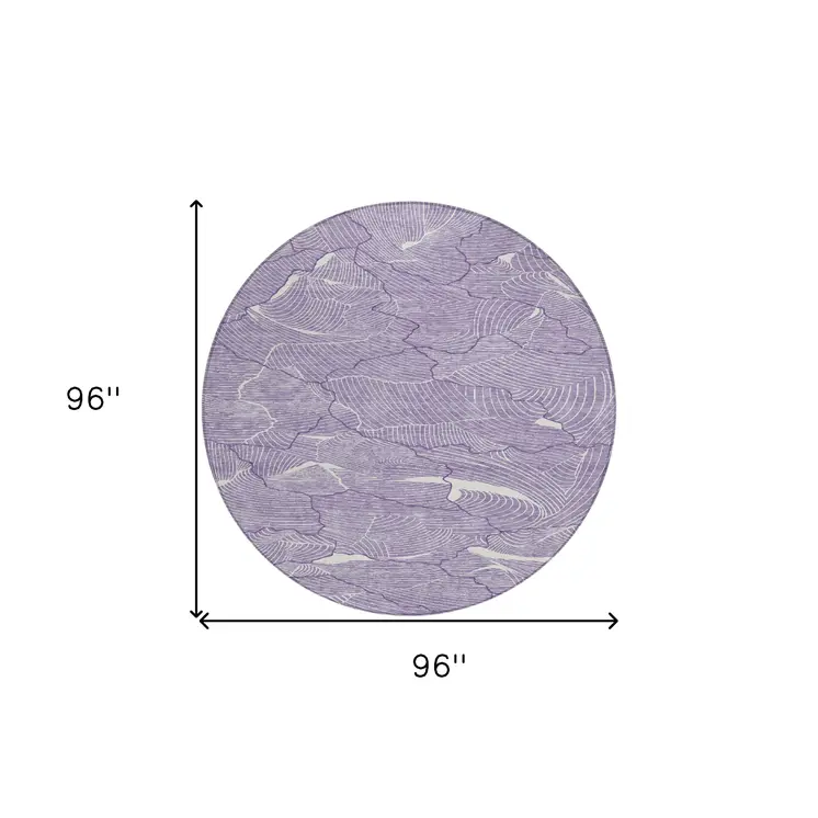 8' Purple And Ivory Round Abstract Washable Indoor Outdoor Area Rug