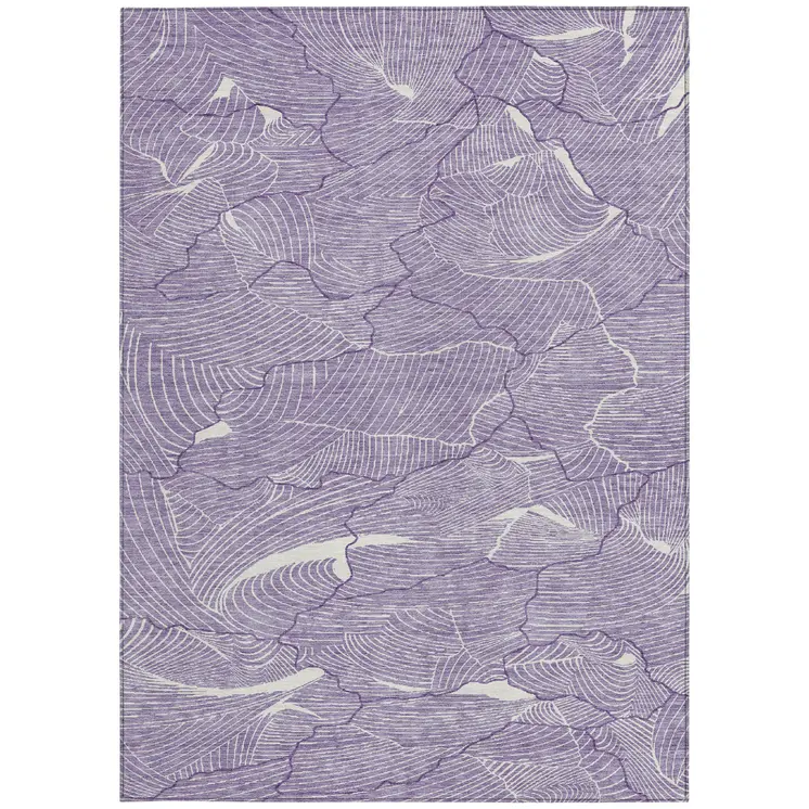 10' X 14' Purple And Ivory Abstract Washable Indoor Outdoor Area Rug