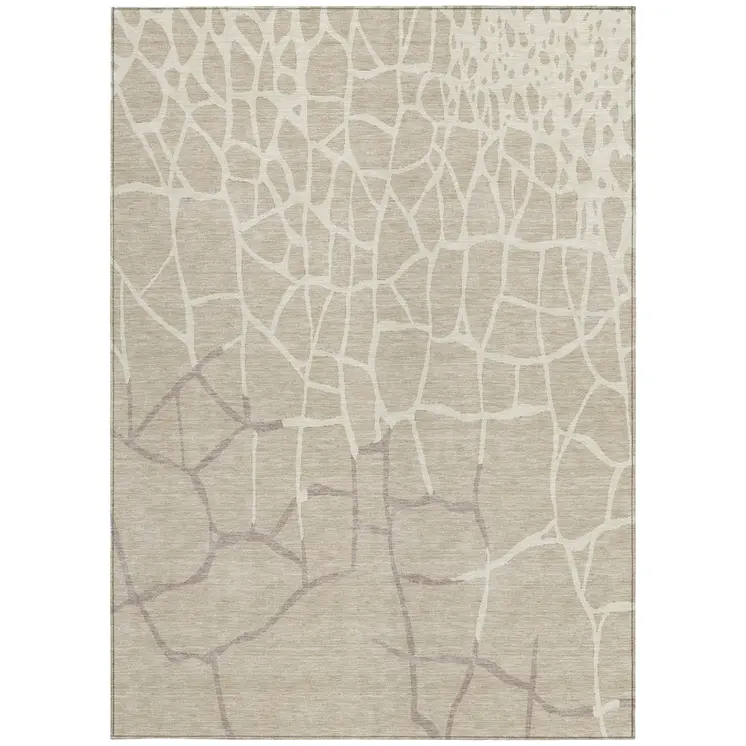 8' X 10' Beige And Tan Abstract Washable Indoor Outdoor Area Rug