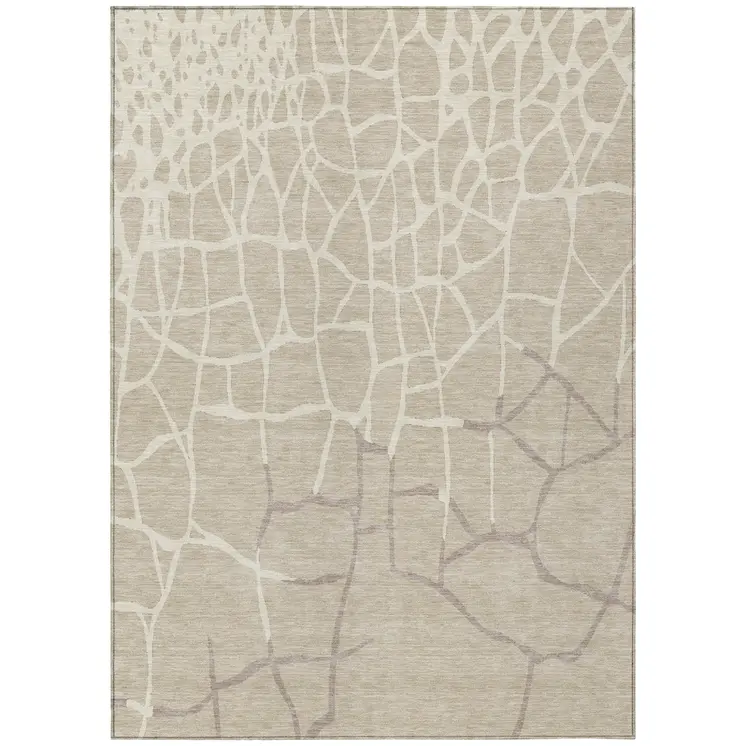 8' X 10' Beige And Tan Abstract Washable Indoor Outdoor Area Rug