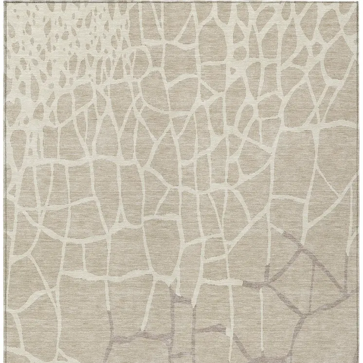 8' X 10' Beige And Tan Abstract Washable Indoor Outdoor Area Rug