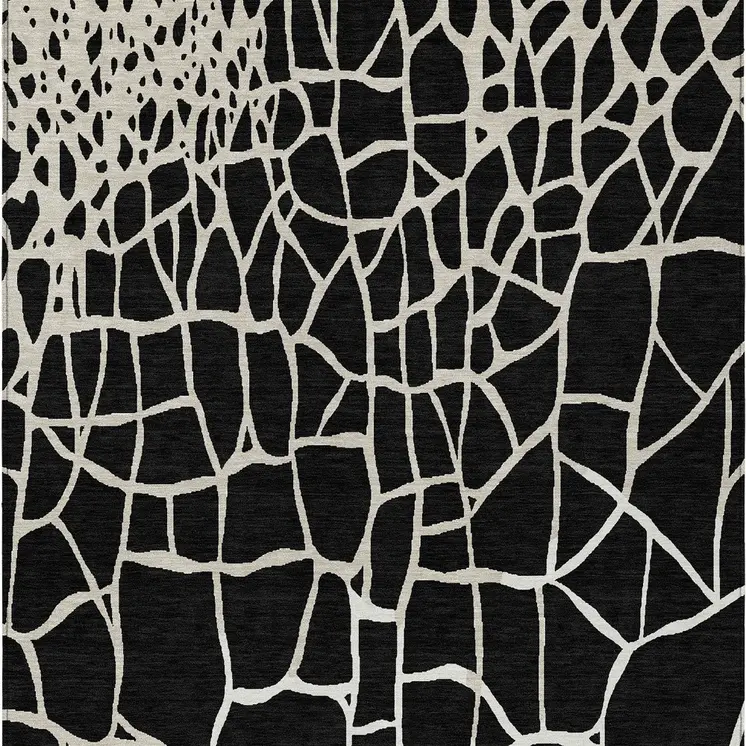 5' X 8' Black And Beige Abstract Washable Indoor Outdoor Area Rug