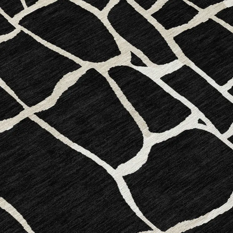 5' X 8' Black And Beige Abstract Washable Indoor Outdoor Area Rug
